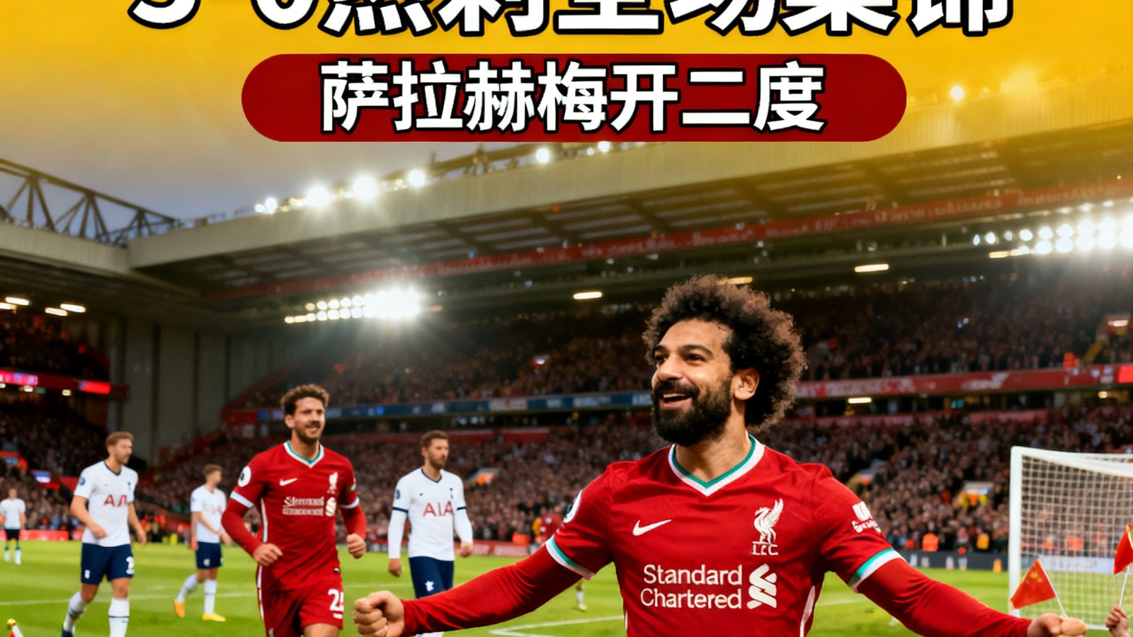 英超第32轮利物浦3-0热刺全场集锦，萨拉赫完成梅开二度，安菲尔德球场球迷欢呼